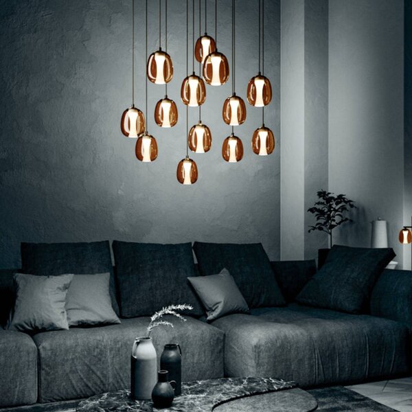 Stars of Light LED závesné svietidlo FERRO 58 cm, 13 žiaroviek, bronzová/hnedá, Hnedá / staromosadz, Obývacia izba / jedáleň, Sklo, Závesné svietidlo