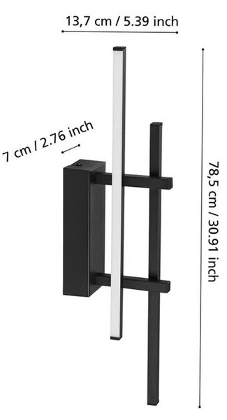 EGLO Nástenné svetlo TREPILIANO, čierna, výška 46 cm, kov, Čierna, Obývacia izba / jedáleň, kov