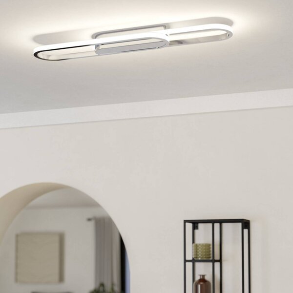 EGLO Stropné LED svetlo CONIVARENA, chrómová farba, dĺžka 69 cm,, Chrómová / strieborná, Obývacia izba / jedáleň, kov, Stropné svetlo polkruhové s priestorom