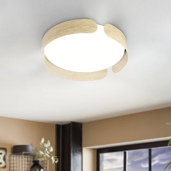 EGLO Stropné LED svetlo VALCASOTTO, drevo, Ø 37 cm, 3 000 K, Svetlé drevo, Obývacia izba / jedáleň, kov, Závesné svietidlo