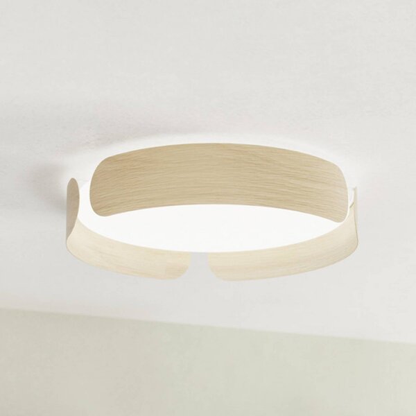 EGLO Stropné LED svetlo VALCASOTTO, drevo, Ø 37 cm, 3 000 K, Svetlé drevo, Obývacia izba / jedáleň, kov, Závesné svietidlo