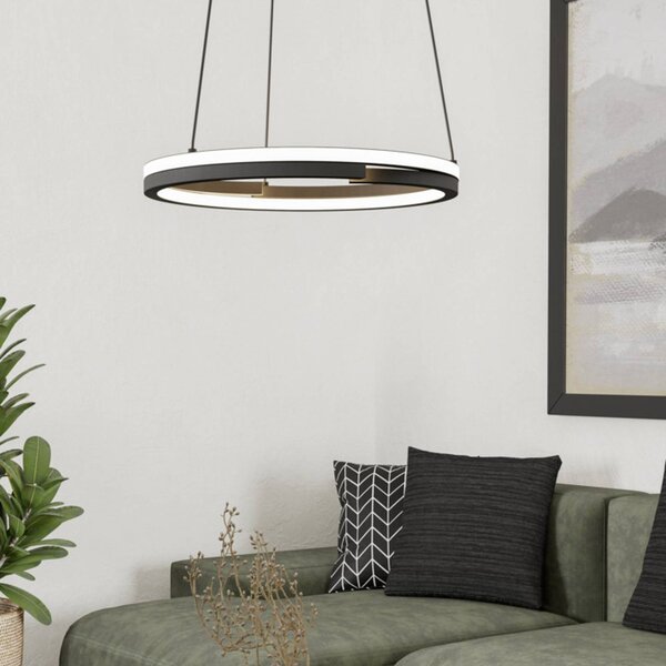 EGLO LED závesné svietidlo MEZZOMONTE, čierne, Ø 48 cm,, Čierna, Obývacia izba / jedáleň, kov, Závesné svietidlo