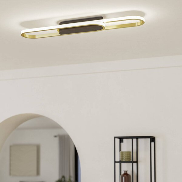 EGLO Stropné LED svetlo CONIVARENA, čierna/mosadz, 69 cm,, Čierna, Obývacia izba / jedáleň, kov, Stropné svetlo polkruhové s priestorom