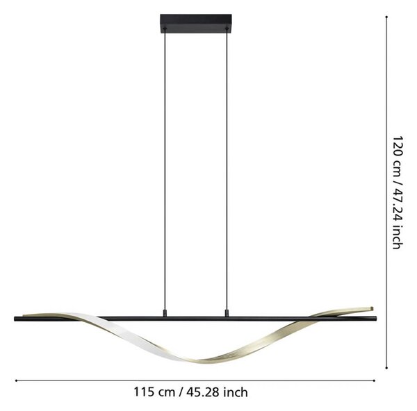 EGLO LED závesné svietidlo CONAPRATO, čierna/mosadz, 115 cm,, Čierna, Obývacia izba / jedáleň, kov, Závesné svietidlo