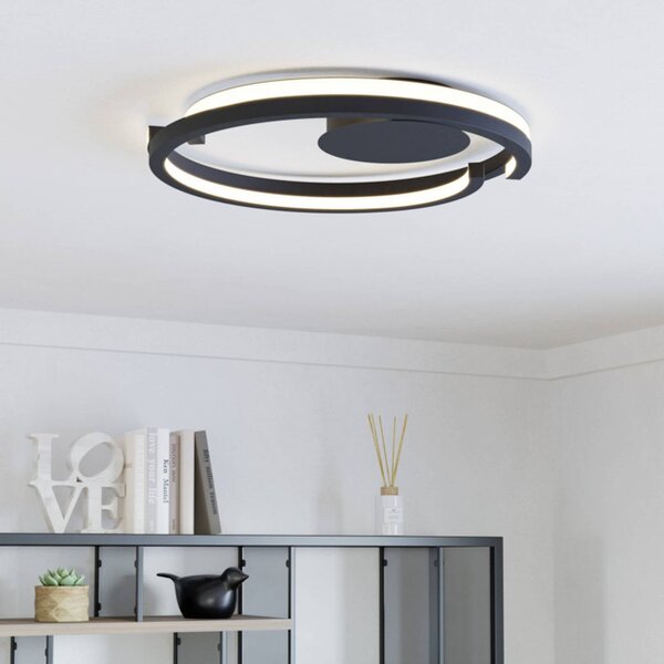 EGLO Stropné LED svetlo MEZZOMONTE, čierne, Ø 48 cm,, Čierna, Obývacia izba / jedáleň, kov, Závesné svietidlo