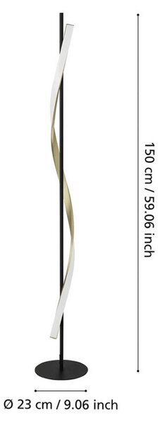 EGLO LED stojacia lampa CONAPRATO, čierna/mosadz, 150 cm,, Čierna, Obývacia izba / jedáleň, kov