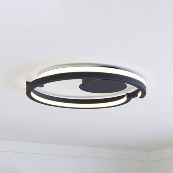 EGLO Stropné LED svetlo MEZZOMONTE, čierne, Ø 48 cm,, Čierna, Obývacia izba / jedáleň, kov, Závesné svietidlo