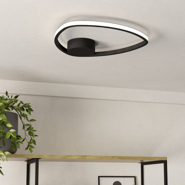EGLO Stropné LED svetlo MOSCHELLA, čierne, Ø 38 cm,, Čierna, Obývacia izba / jedáleň, kov, Stropné svetlo polkruhové s priestorom