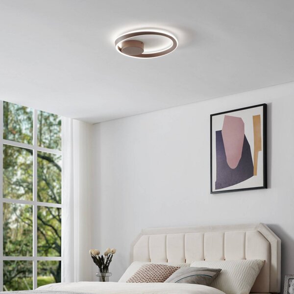EGLO Stropné LED svetlo CAMEROTA, bronzová farba, Ø 41 cm, diaľkové ovládanie, Hnedá / staromosadz, Obývacia izba / jedáleň, kov, Závesné svietidlo