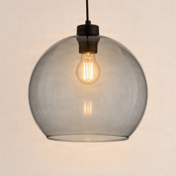 TK Lighting Závesné svietidlo Cubus, dymovo šedé, sklo, Ø 30 cm, E27, Čierna, Obývacia izba / jedáleň, Sklo, Moderný, Závesné svietidlo