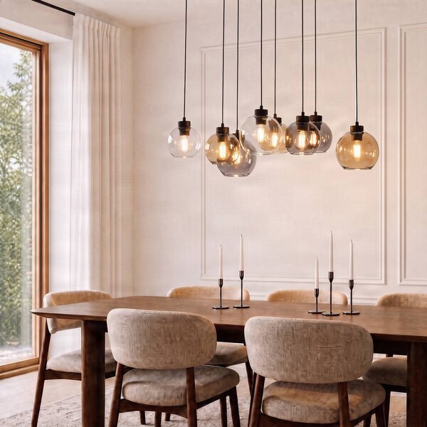 TK Lighting Závesné svietidlo Cubus, 68 cm, 8-pl., číre/medové/hnedé, sklo, Jasné / priehľadné, Obývacia izba / jedáleň, Sklo, Moderný, Závesné svietidlo
