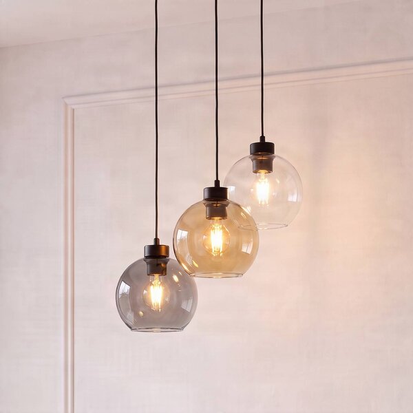 TK Lighting Závesné svietidlo Cubus, Ø 50 cm, 3-pl., číre/medovo hnedé, sklo, Jasné / priehľadné, Obývacia izba / jedáleň, Sklo, Moderný, Závesné svietidlo