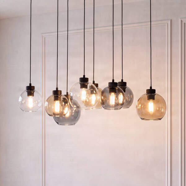 TK Lighting Závesné svietidlo Cubus, 68 cm, 8-pl., číre/medové/hnedé, sklo, Jasné / priehľadné, Obývacia izba / jedáleň, Sklo, Moderný, Závesné svietidlo