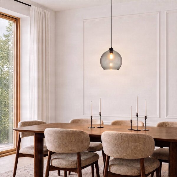 TK Lighting Závesné svietidlo Cubus, dymovo šedé, sklo, Ø 30 cm, E27, Čierna, Obývacia izba / jedáleň, Sklo, Moderný, Závesné svietidlo