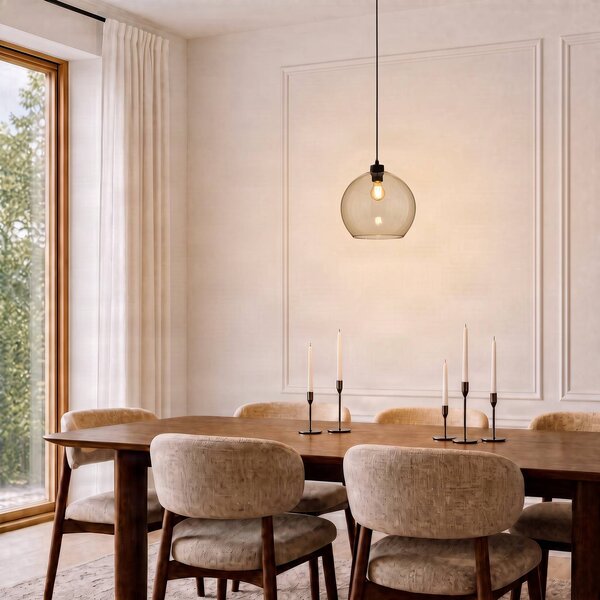 TK Lighting Závesné svietidlo Cubus, jantárová farba, sklo, Ø 30 cm, E27, Krémová / jantárovo žltá, Obývacia izba / jedáleň, Sklo, Moderný, Závesné svietidlo
