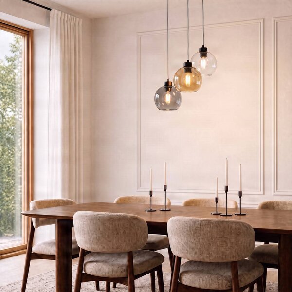 TK Lighting Závesné svietidlo Cubus, Ø 50 cm, 3-pl., číre/medovo hnedé, sklo, Jasné / priehľadné, Obývacia izba / jedáleň, Sklo, Moderný, Závesné svietidlo