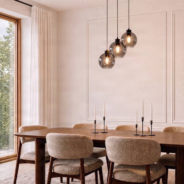 TK Lighting Závesné svietidlo Cubus, Ø 50 cm, 3 svetlá, dymovo sivá, sklo, Čierna, Obývacia izba / jedáleň, Sklo, Moderný, Závesné svietidlo