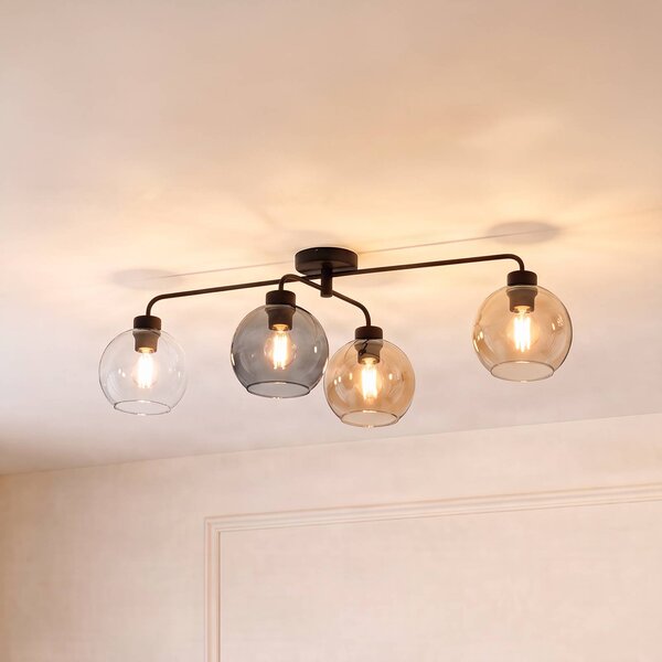 TK Lighting Stropné svietidlo Cubus 4-plameňové číre/jantárové/šedé, Jasné / priehľadné, Obývacia izba / jedáleň, Sklo, Moderný, Stropné svetlo