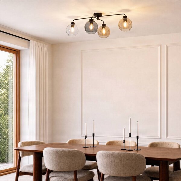 TK Lighting Stropné svietidlo Cubus 4-plameňové číre/jantárové/šedé, Jasné / priehľadné, Obývacia izba / jedáleň, Sklo, Moderný, Stropné svetlo