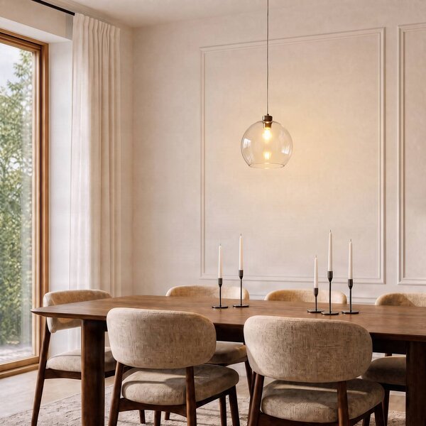 TK Lighting Závesné svietidlo Cubus, transparentné, sklo, Ø 30 cm, E27, Jasné / priehľadné, Obývacia izba / jedáleň, Sklo, Moderný, Závesné svietidlo