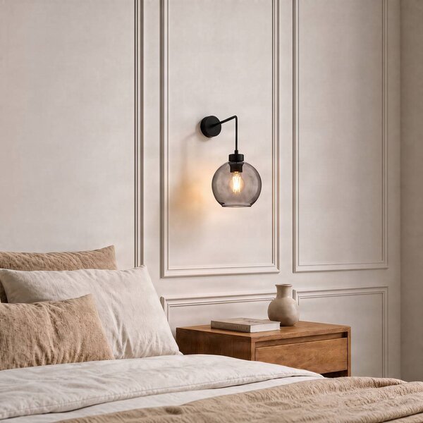 TK Lighting Nástenné svetlo Cubus, čierna/dymovo sivá, sklo, výška 30 cm, E27, Jasné / priehľadné, Obývacia izba / jedáleň, Sklo, Moderný, Nástenné svietidlo