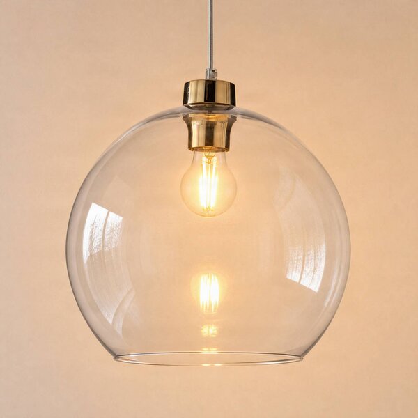 TK Lighting Závesné svietidlo Cubus, transparentné, sklo, Ø 30 cm, E27, Jasné / priehľadné, Obývacia izba / jedáleň, Sklo, Moderný, Závesné svietidlo