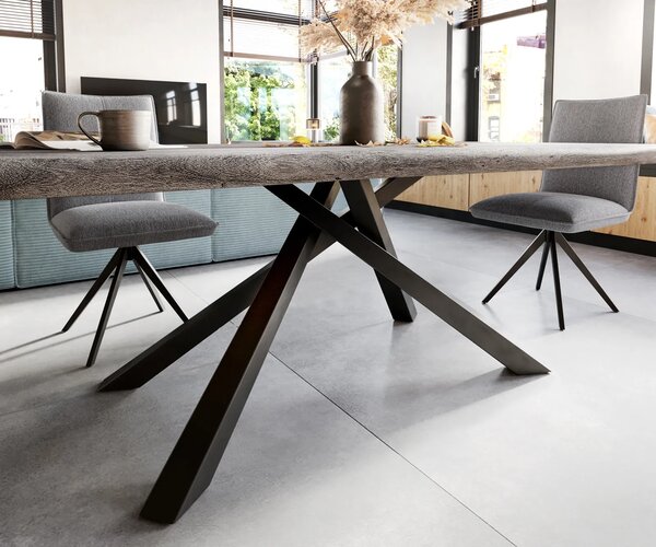 DELIFE Jedálenský stôl Edge 200x100 XL akácia platinová krížová podstava obdĺžnik čierna Live-Edge