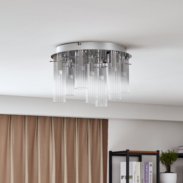 Stropné Lampa Lucande, Korvitha, stmievateľné, Sivá, Obývacia izba, Sklo, Moderný