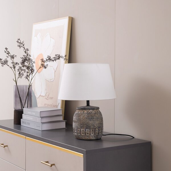 Stolové Lampa Lindby, Aelith, Sivá, Obývacia izba, Tkanina / Textil, Rustikálny