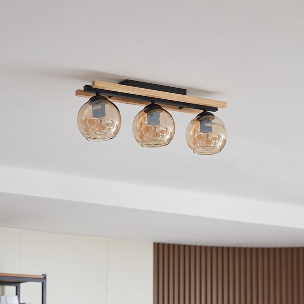 Stropné Lampa Lindby, Enrique, stmievateľné, Čierna, Jedáleň, Drevo, Moderný
