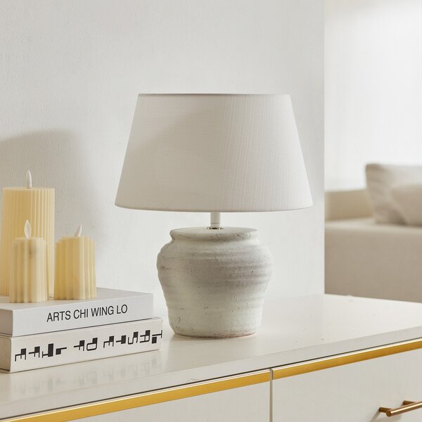 Stolové Lampa Lindby, Aelith, Biela, Obývacia izba, Keramika, Rustikálny