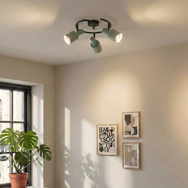 Stropné Lampa Lindby, Ovelia, stmievateľné, Zelená, Obývacia izba, Kov, Moderný