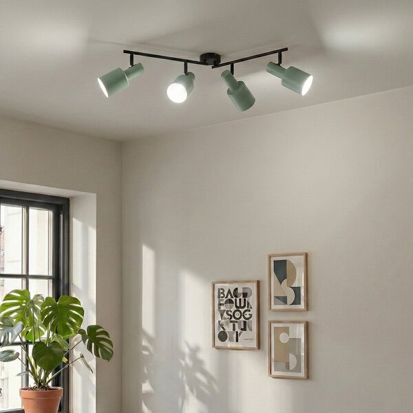 Stropné Lampa Lindby, Ovelia, stmievateľné, Zelená, Obývacia izba, Kov, Moderný