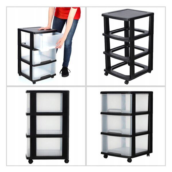 Čierno-priehľadný plastový pojazdný regál 37x61 cm – Curver