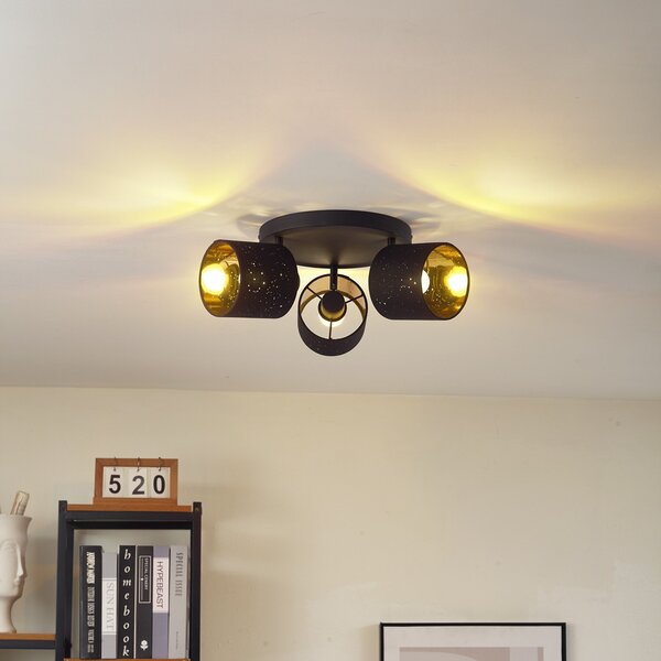 Stropné Lampa Lindby, Vasilia, stmievateľné, Čierna, Obývacia izba, Tkanina / Textil, Moderný