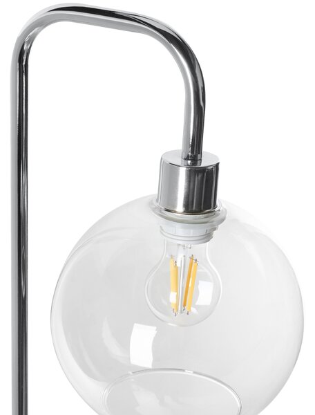 Stojaca lampa strieborná kovová základňa sklenené tienidlo moderný štýl obývacia izba spálňa