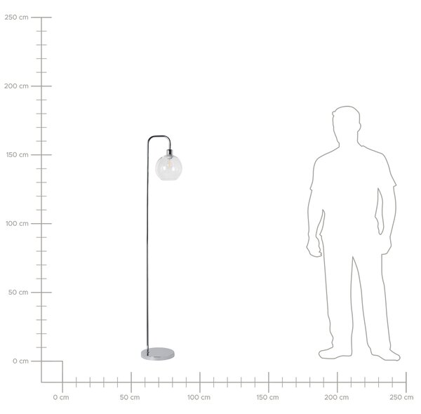 Stojaca lampa strieborná kovová základňa sklenené tienidlo moderný štýl obývacia izba spálňa
