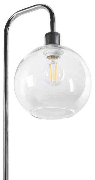 Stojaca lampa strieborná kovová základňa sklenené tienidlo moderný štýl obývacia izba spálňa