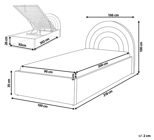Posteľ s úložným priestorom béžová buklé čalúnená 90 x 200 cm minimalistický retro dizajn zaoblené čelo postele