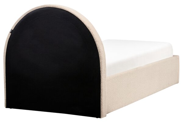 Posteľ s úložným priestorom béžová buklé čalúnená 90 x 200 cm minimalistický retro dizajn zaoblené čelo postele