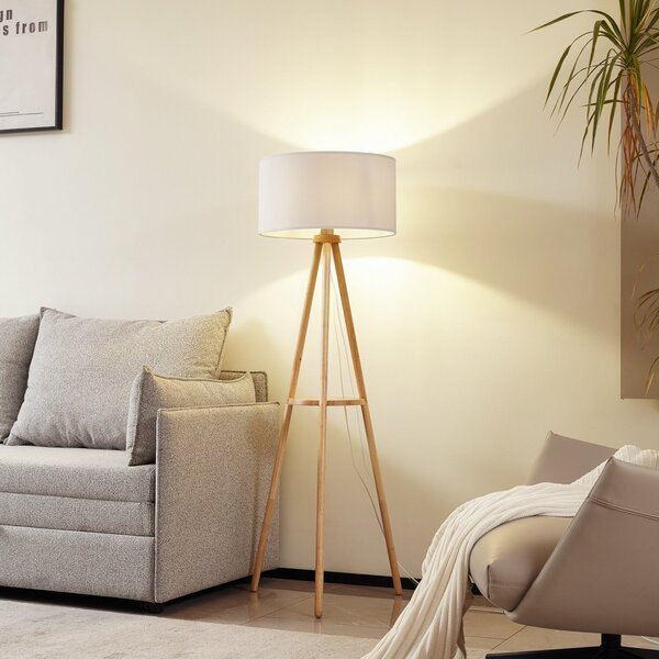 Stojacie Lampa Lindby, Adamio, Biela, Obývacia izba, Tkanina / Textil, Rustikálny