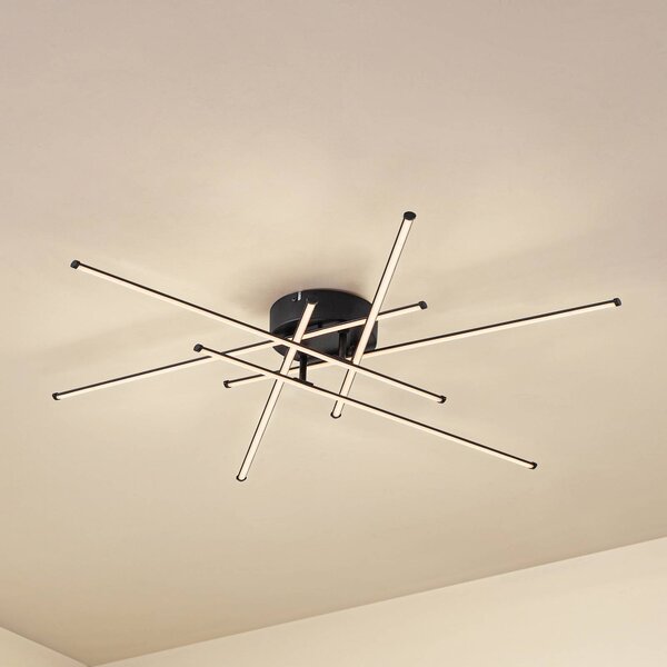 Lindby stropné LED svetlo Elviano, Ø 80 cm, čierne, 3 000 K, Čierna, Obývacia izba / jedáleň, Hliník, Moderný, Stropné svetlo