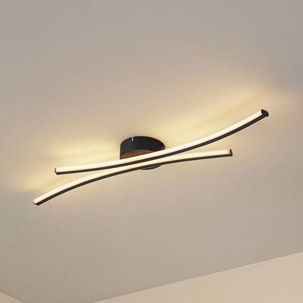 Lindby stropné LED svetlo Ravion, 90 cm, čierne, 3 000 K, Čierna, Obývacia izba / jedáleň, Hliník, Moderný, Stropné svetlo