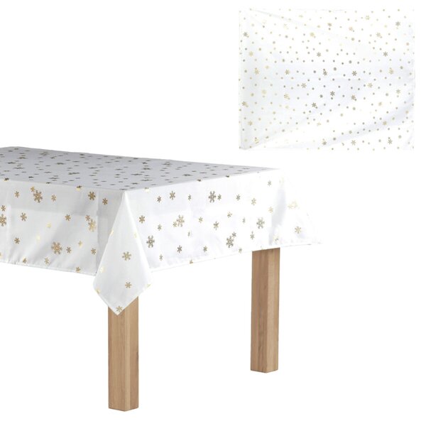 Obrus - zlaté vločky, 100% polyester, 130 x 160 cm, biely Biela