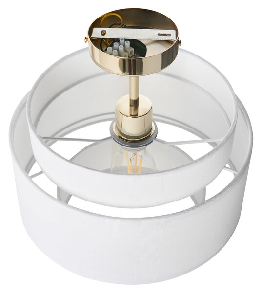 Závesná lampa krémová biela kovová základňa viacvrstvové látkové tienidlo moderný štýl obývacia izba jedáleň