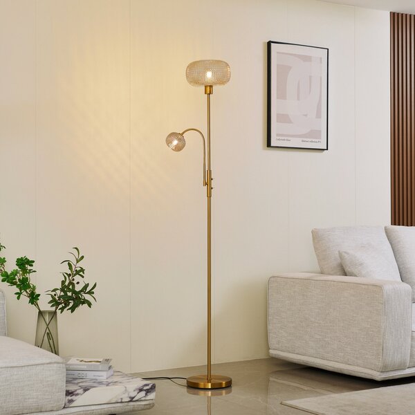 Stojacie Lampa Lindby, Aliette, Zlatá / Mosadz, Obývacia izba, Sklo, Moderný