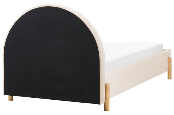 Posteľ béžová zamatová čalúnená 90 x 200 cm minimalistický retro dizajn zaoblené čelo postele
