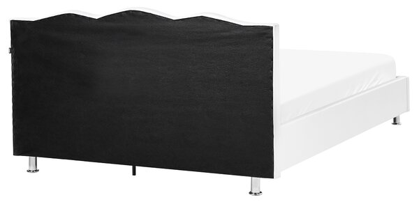 Posteľ biela umelá koža 160 x 200 cm s úložným priestorom prešívané čelo s gombíkmi moderný glamour štýl spálňa