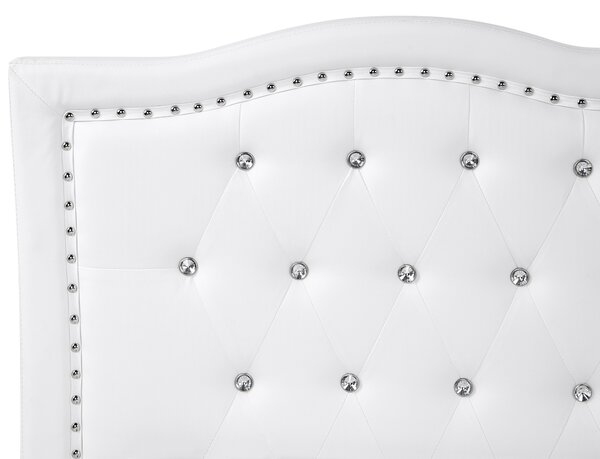 Posteľ biela umelá koža 160 x 200 cm s úložným priestorom prešívané čelo s gombíkmi moderný glamour štýl spálňa