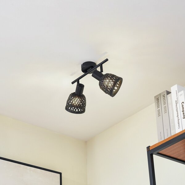 Stropné Lampa Lindby, Eskil, stmievateľné, Čierna, Jedáleň, Bambus, Moderný